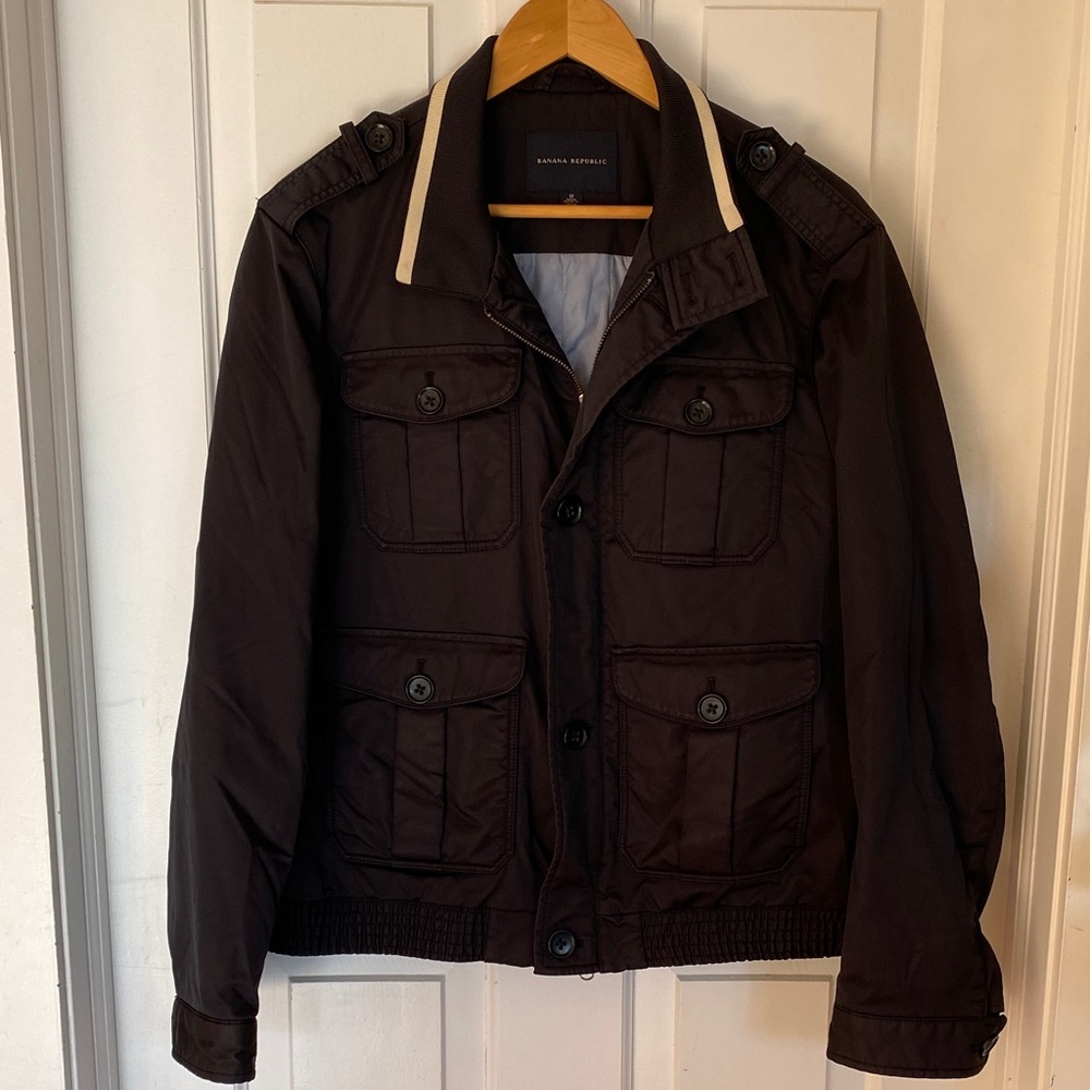 Banana Republic Men’s Black Military Jacket Bomber pockets zip up fall